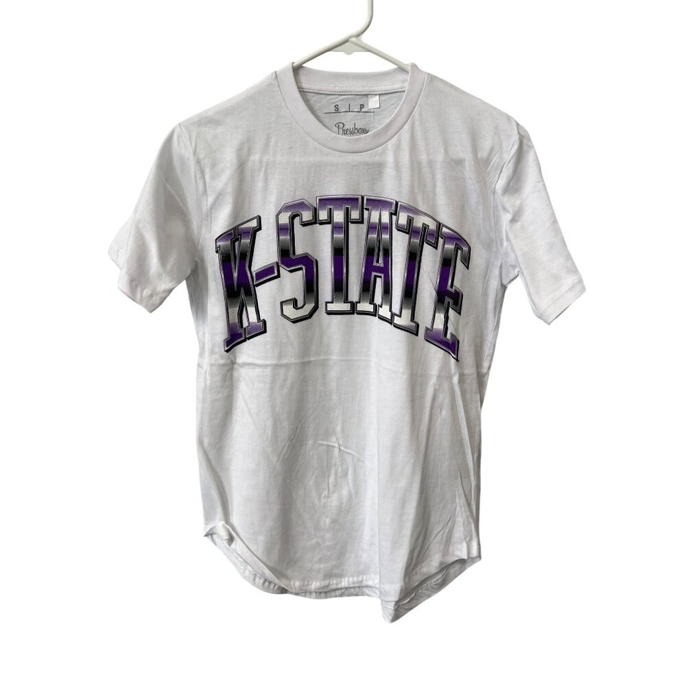 Pressbox K State Crewneck Short Sleeve T Shirt Size S White Purple Essential NEW